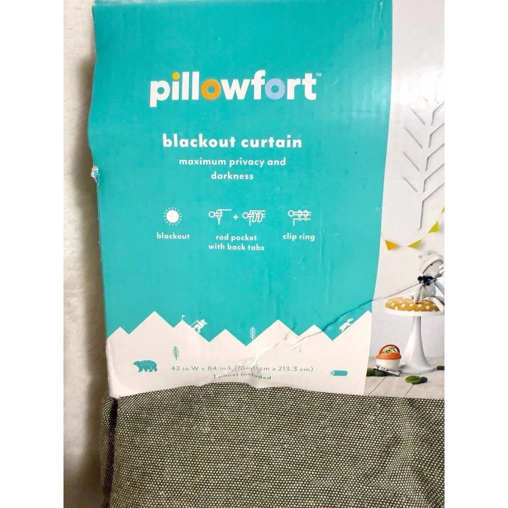 Pillowfort 84in Blackout Curtain Panel Green Chambray Cotton Kids New